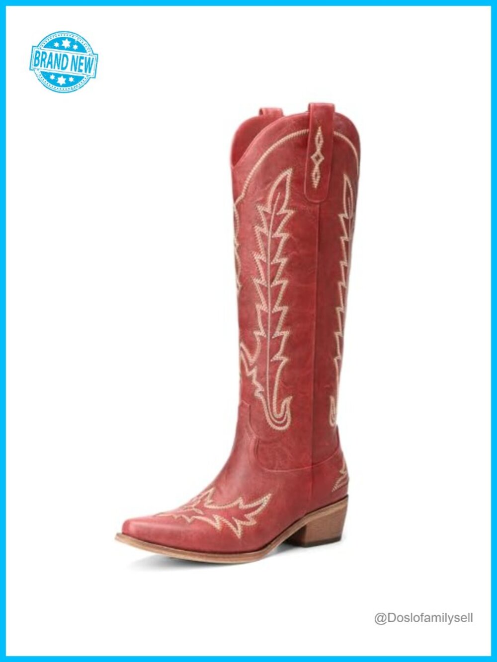 Knee High Pointed Toe Chunky Heel Pull On Zipper Western Boots
